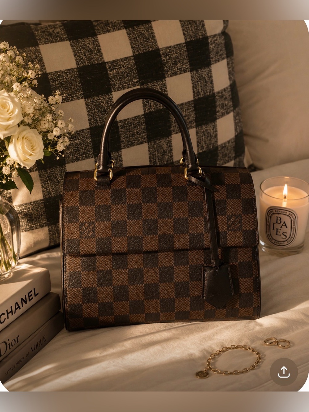 Checked Brown Top Handle Satchel. Not authentic